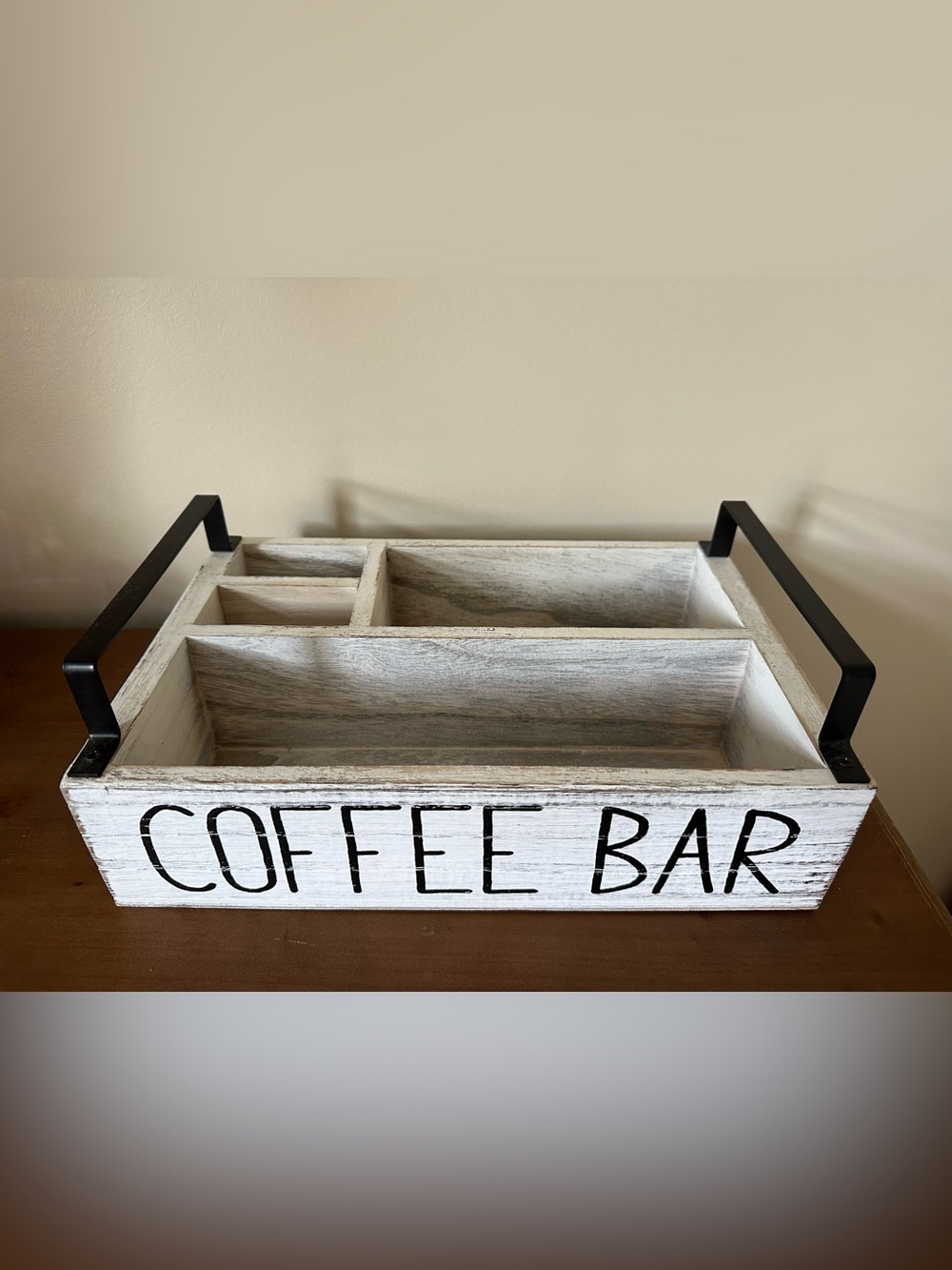 Wooden Coffee Bar Organizer - Whitewash and Black Lettering
